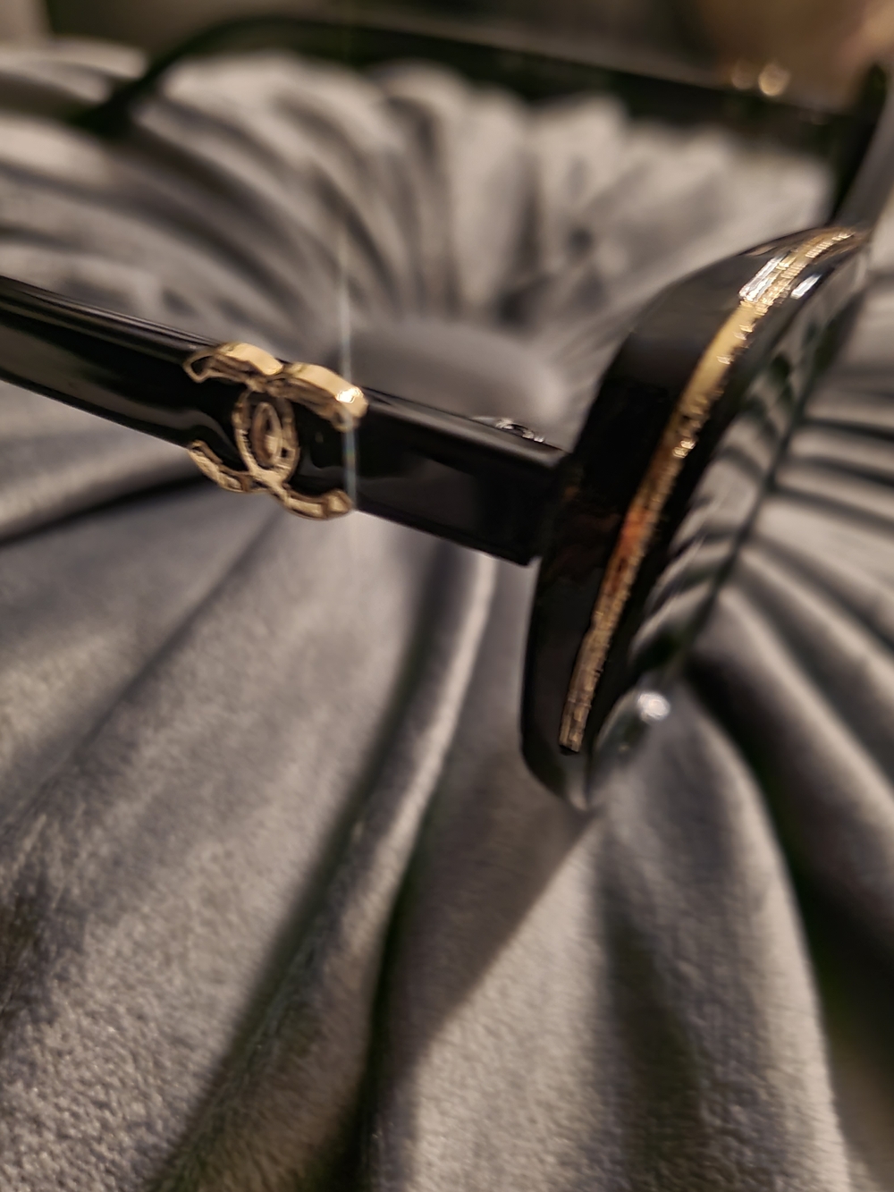 CHANEL Black Sunglasses with Gold Trim and CC Logo